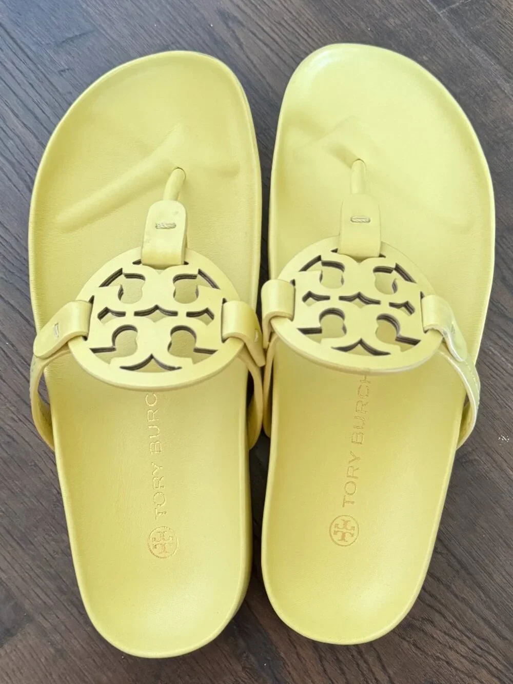 Like New Tory Burch Miller Cloud Sandals Butter Yellow Leather Footbed Size 7
